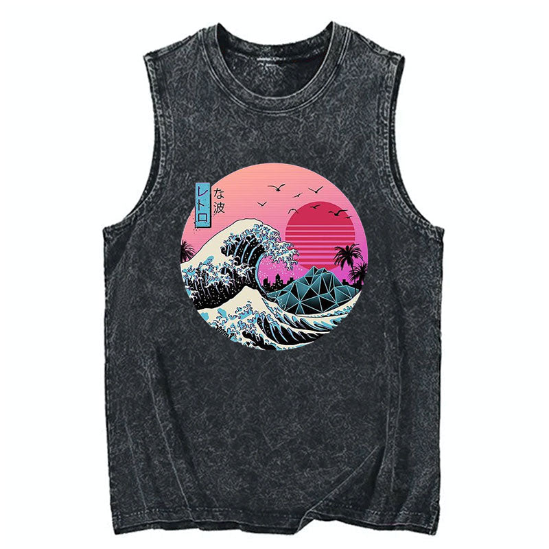 Japanese The Great Retro Wave Cotton Washed Tank