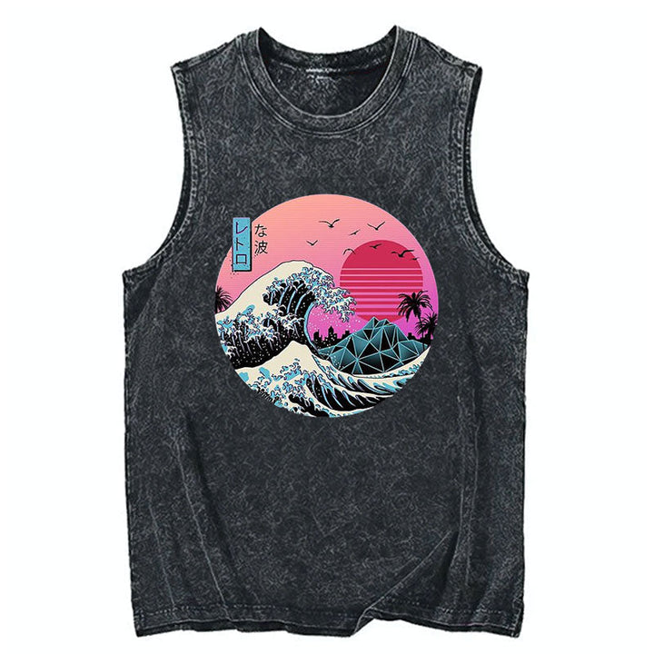 Japanese The Great Retro Wave Cotton Washed Tank