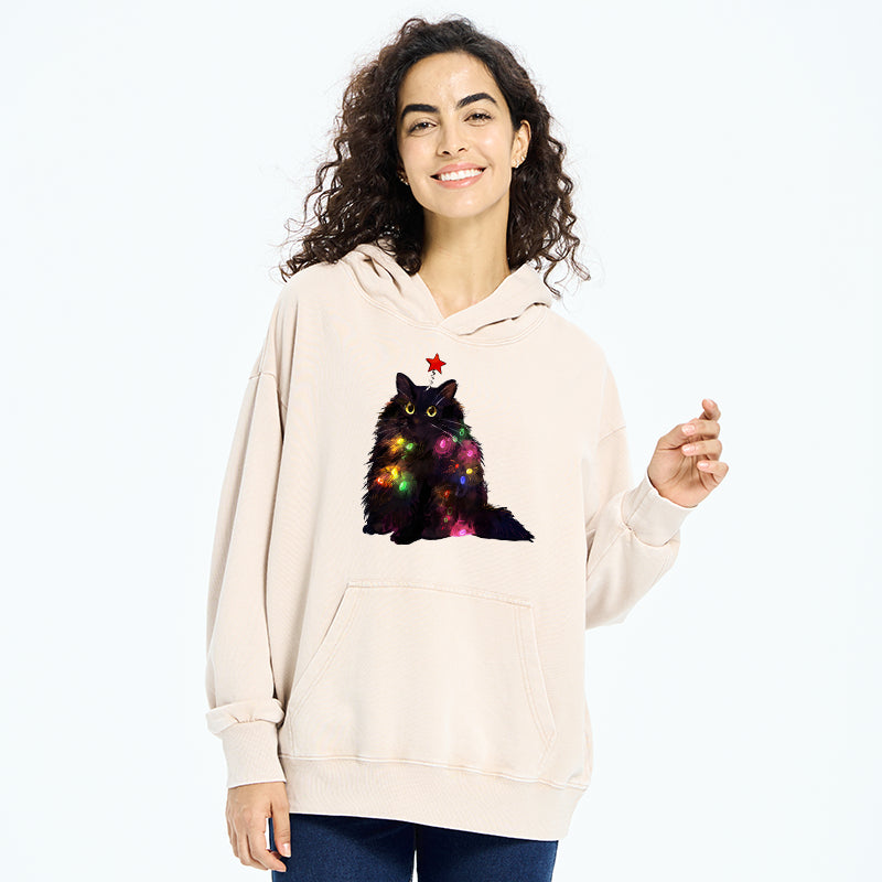 Christmas Lights Cat Washed Hoodie