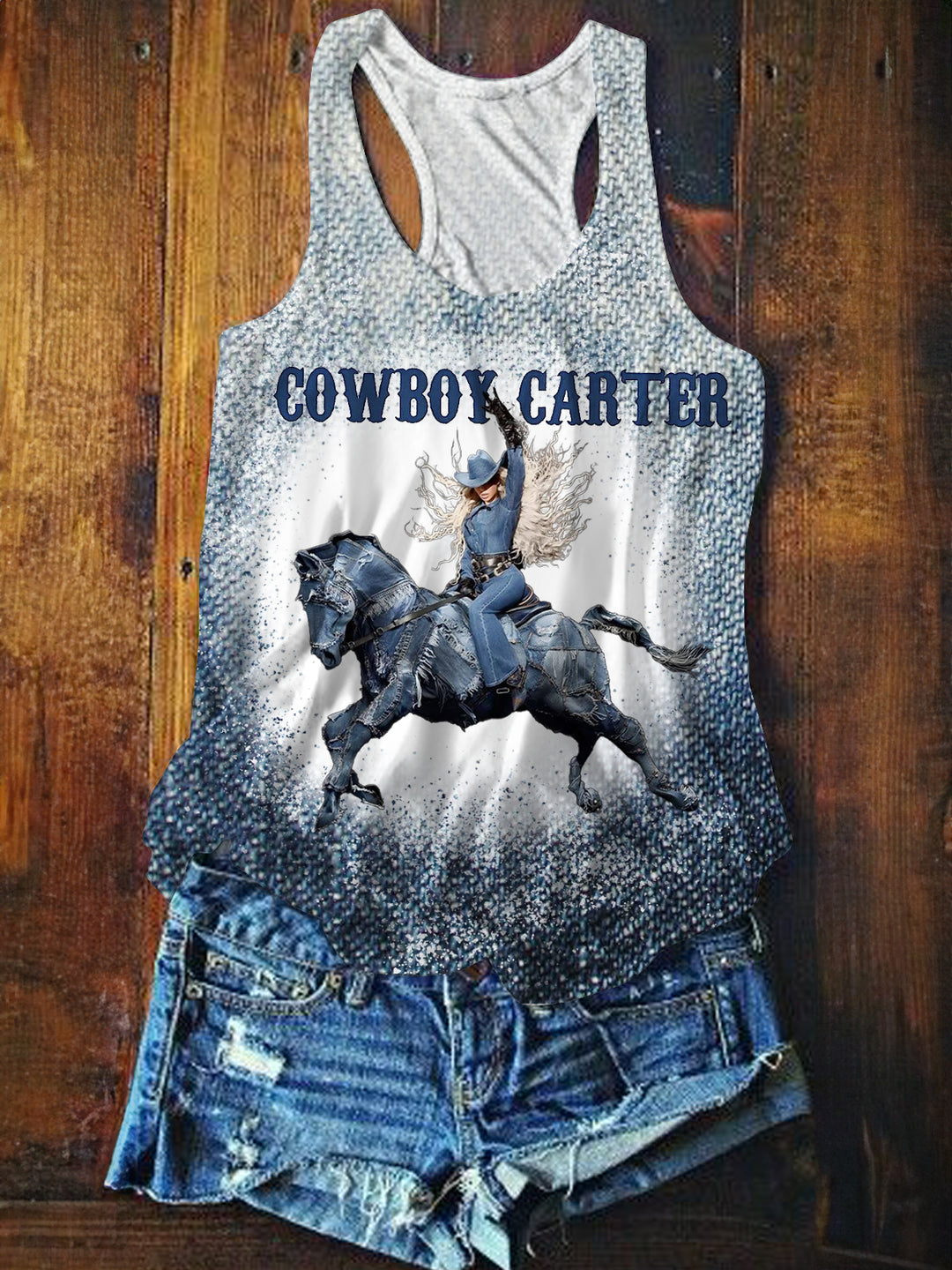 Denim Beyonce Printed Casual Tank Top