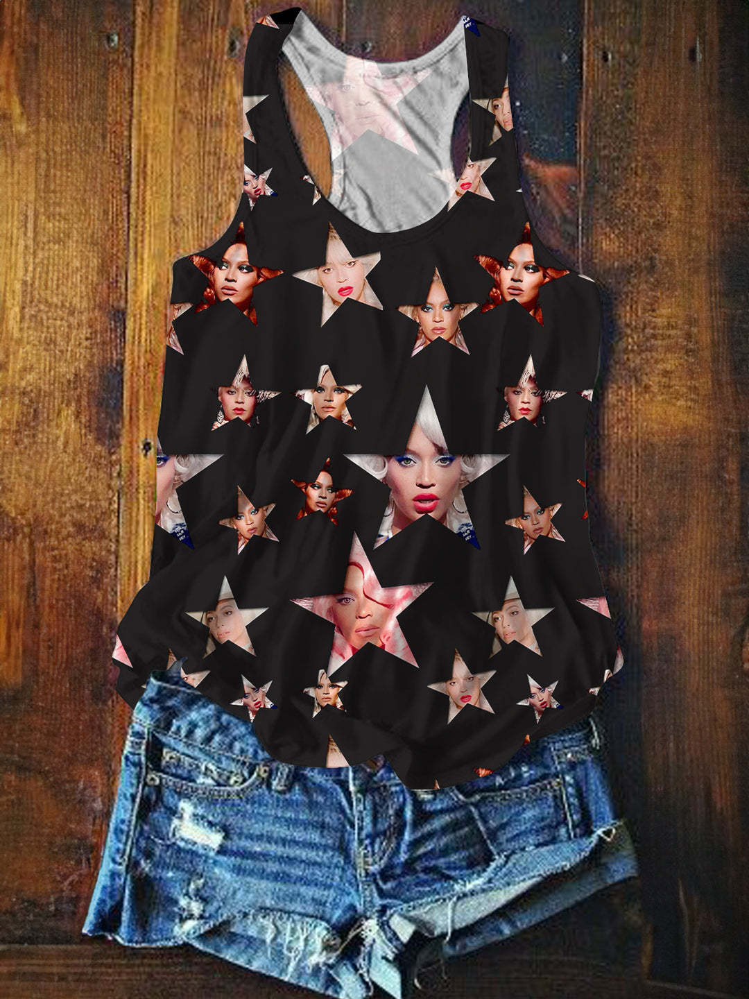 Denim Beyonce Printed Casual Tank Top