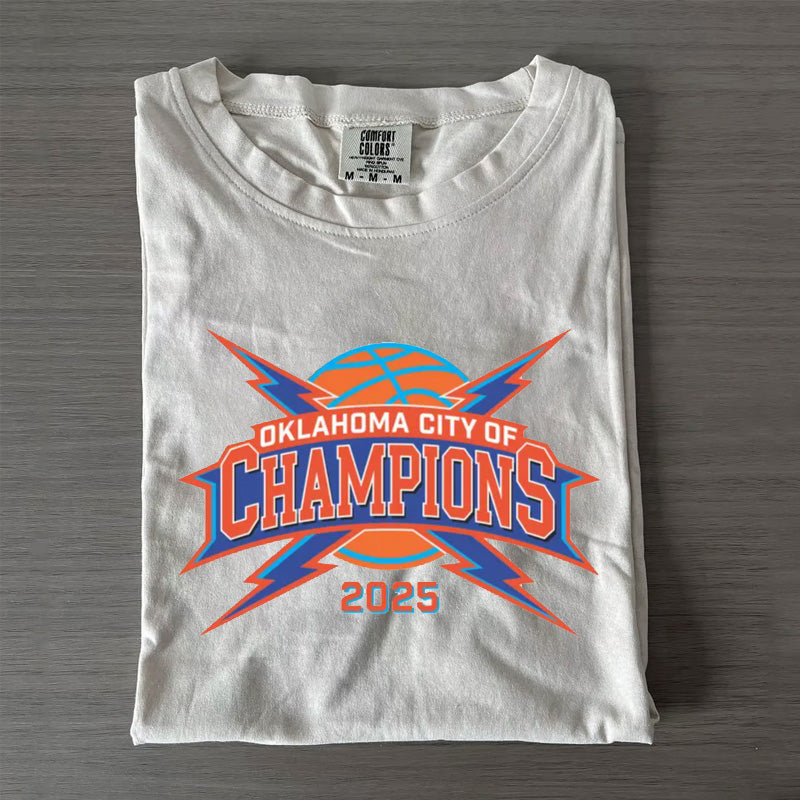OKC Basketball World Champs Print Crew Neck T-shirt