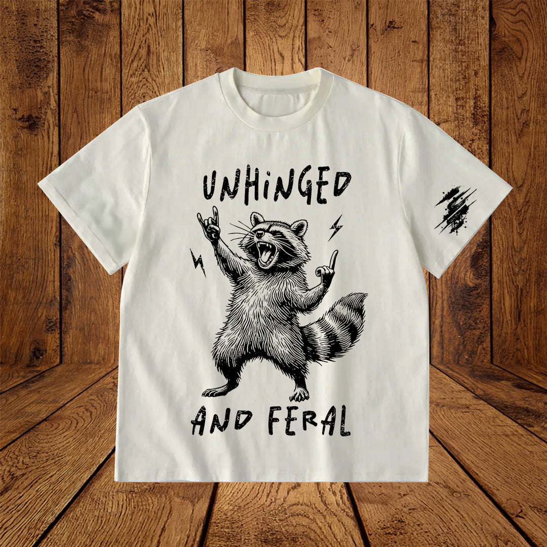 Unhinged And Feral Design Print Crew Neck T-shirt