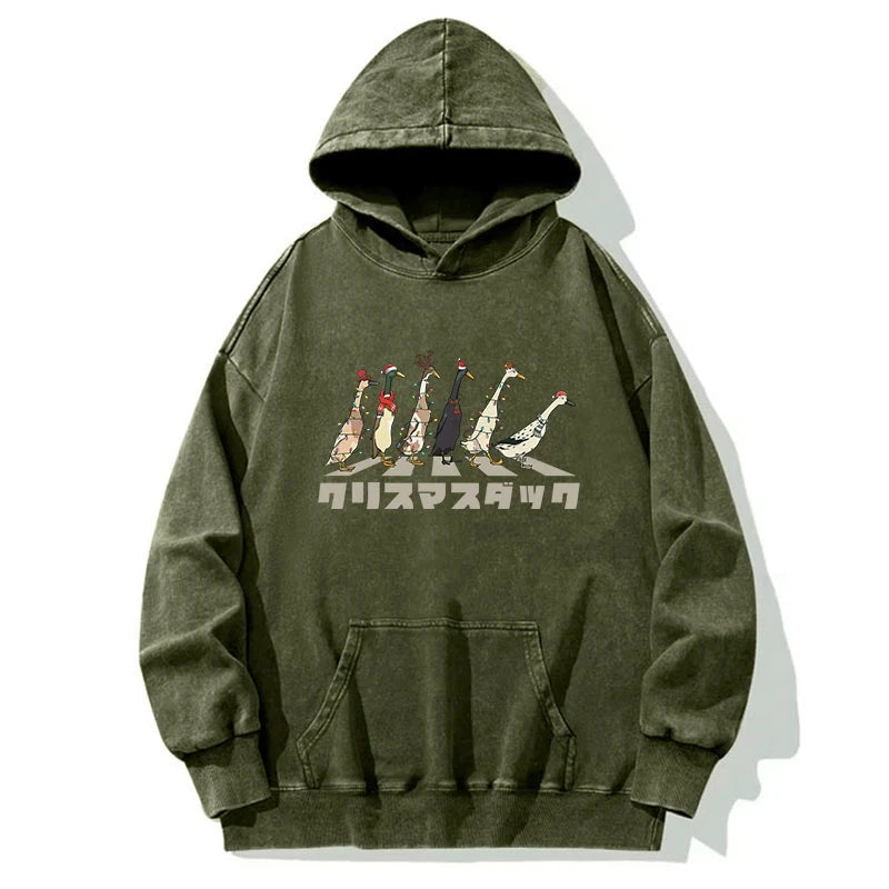 Funny Christmas Ducks Washed Hoodie