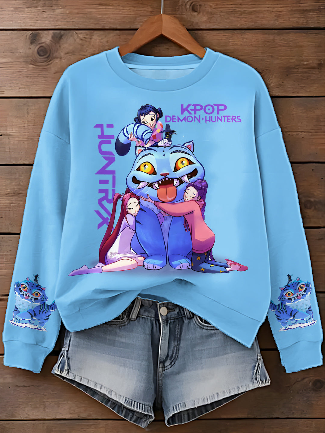 Derpy Tiger Demon Hunter Printed Long Sleeve Casual Top