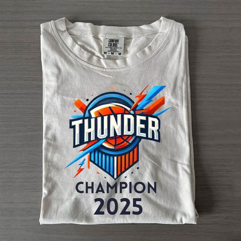OKC Basketball World Champs Print Crew Neck T-shirt