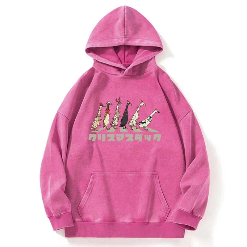 Funny Christmas Ducks Washed Hoodie