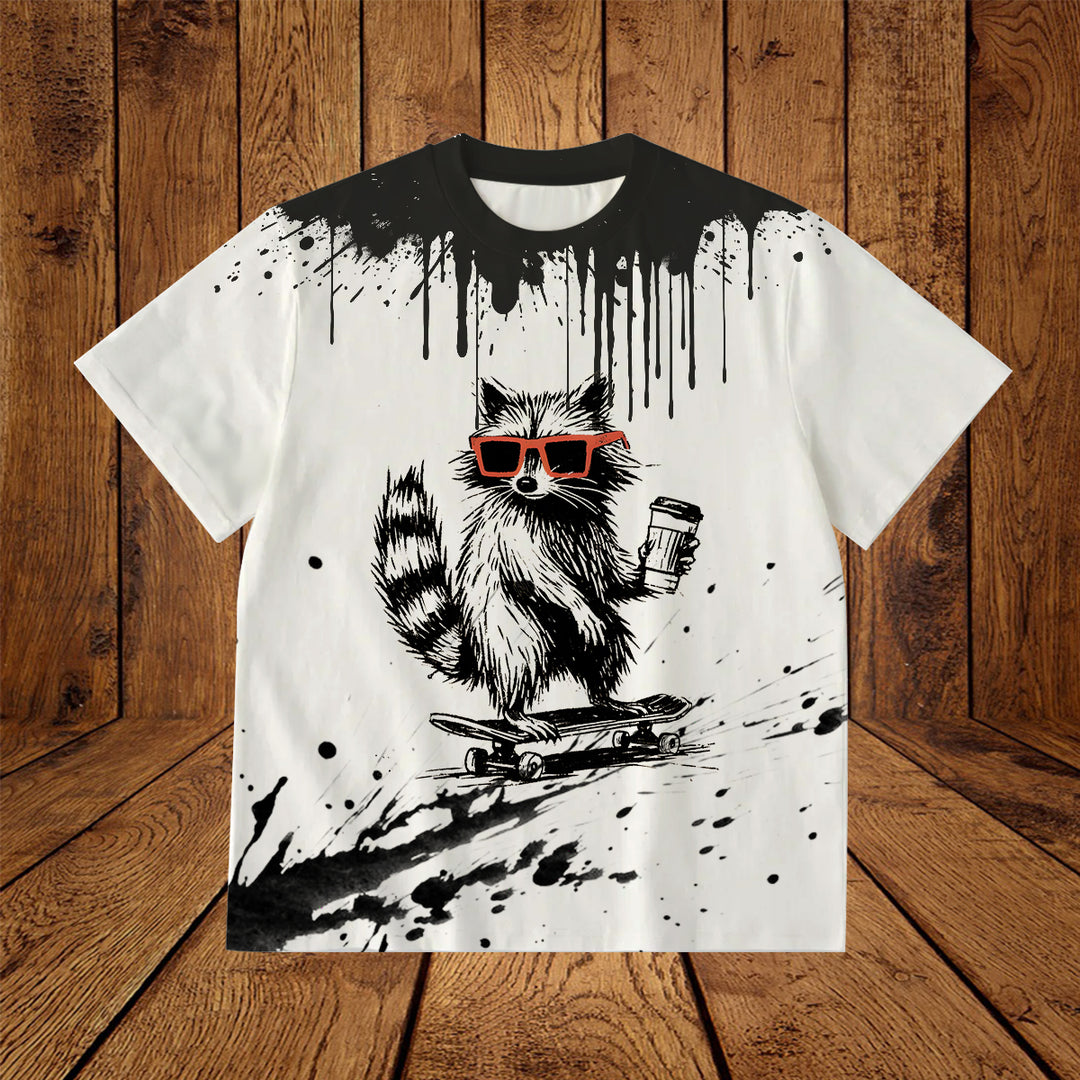 Funny Cartoon Design Print Crew Neck T-shirt