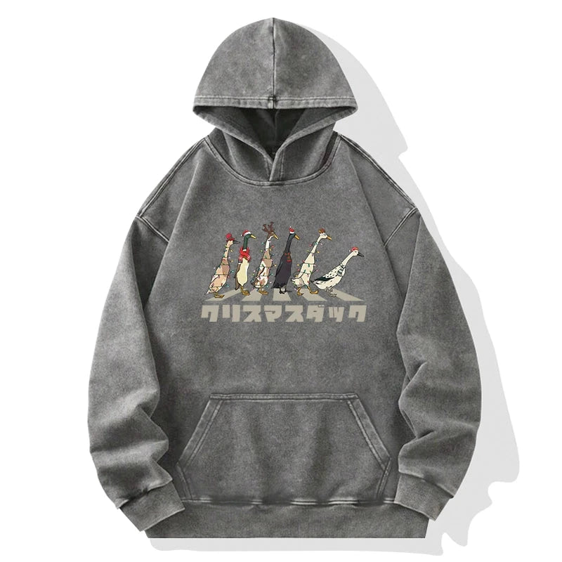 Funny Christmas Ducks Washed Hoodie