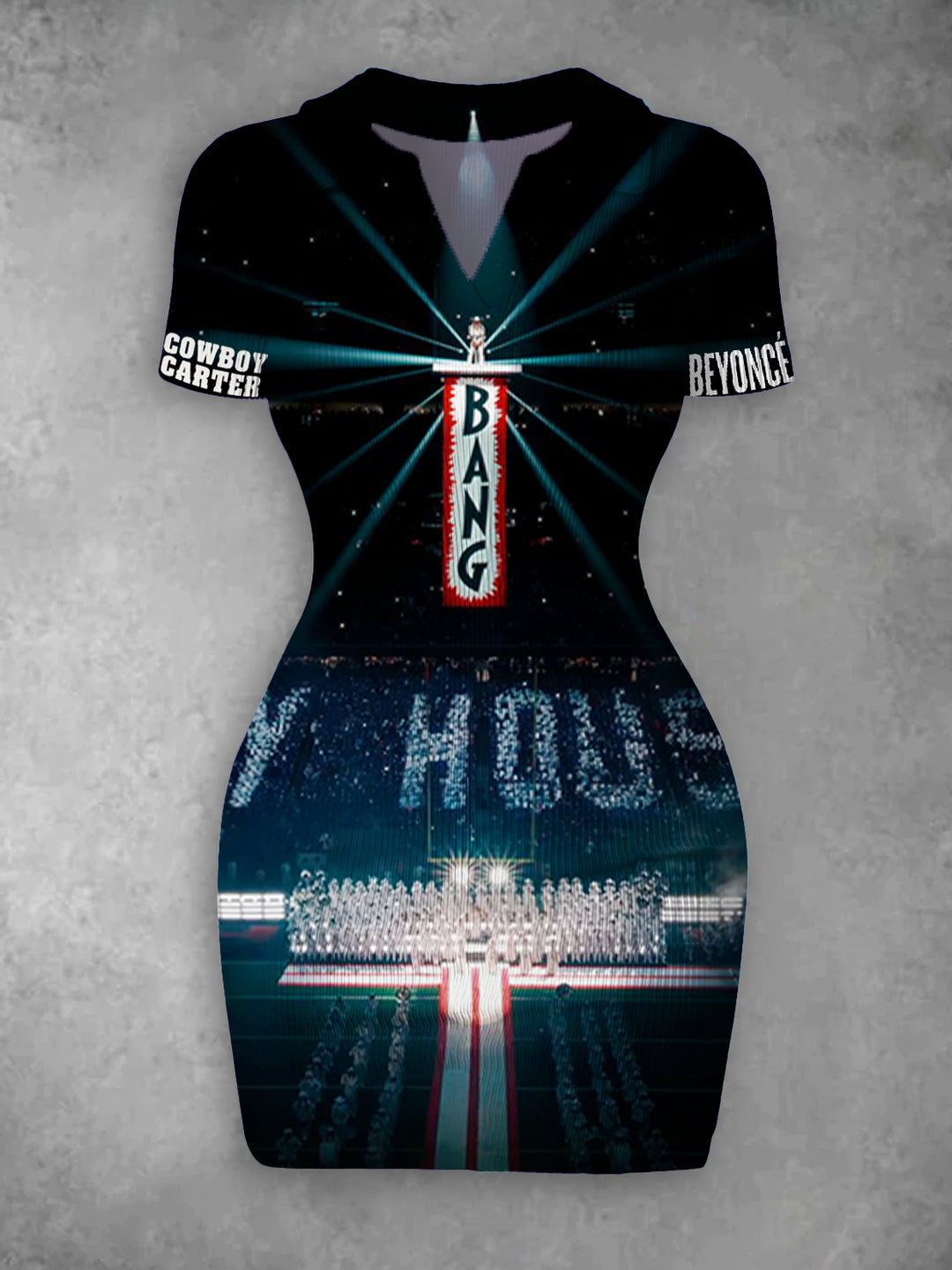 Women's Beyoncé Cowboy Carter Print Ribbed Bodycon Mini Dress