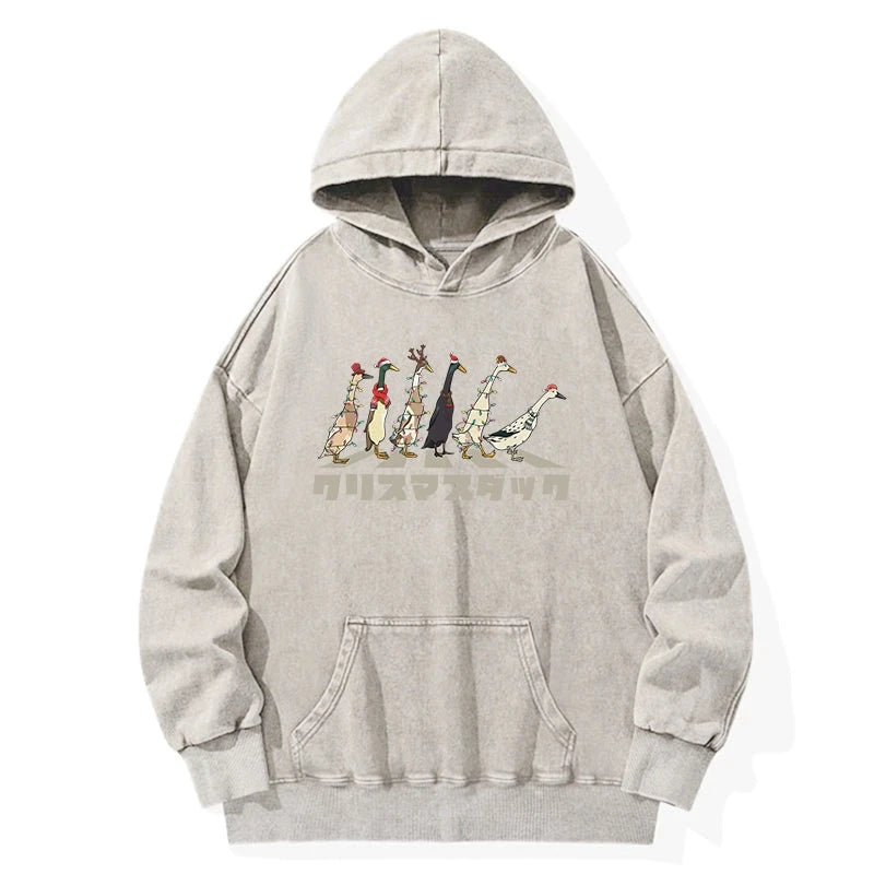 Funny Christmas Ducks Washed Hoodie