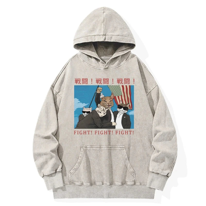 Fight Cat Japanese Washed Hoodie