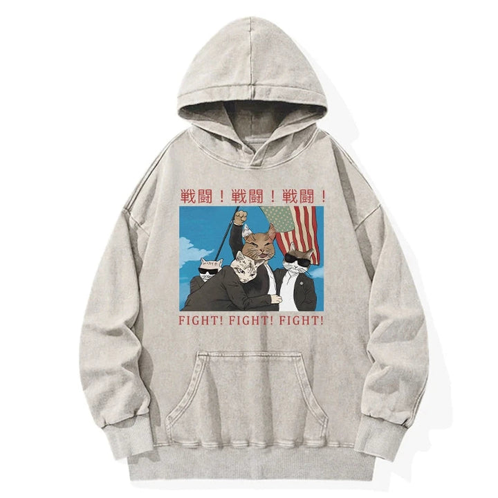Fight Cat Japanese Washed Hoodie