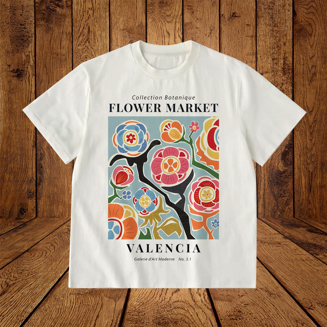 Vintage Flower Design Print Crew Neck T-shirt