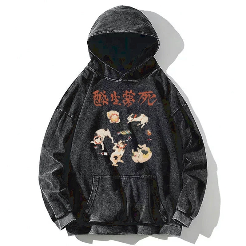 Drunken Cats Washed Hoodie