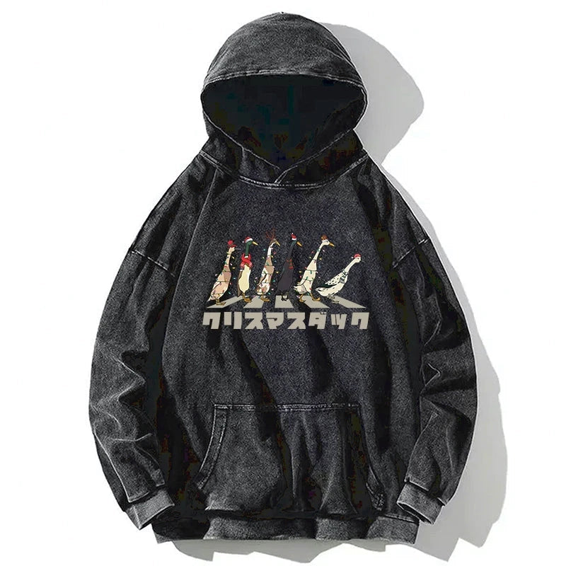 Funny Christmas Ducks Washed Hoodie