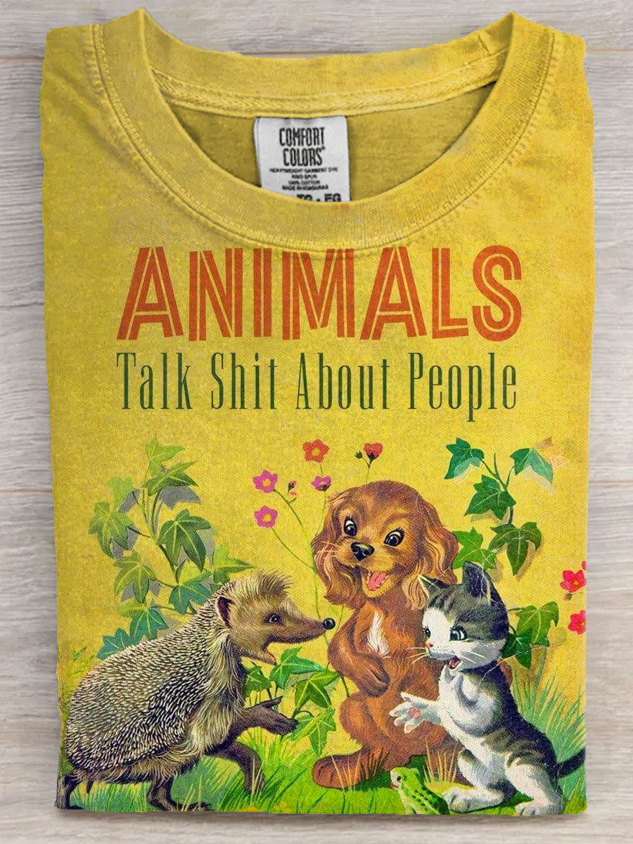 Vintage Funny Animal Lover Art Print Casaul Short Sleeve T-shirt