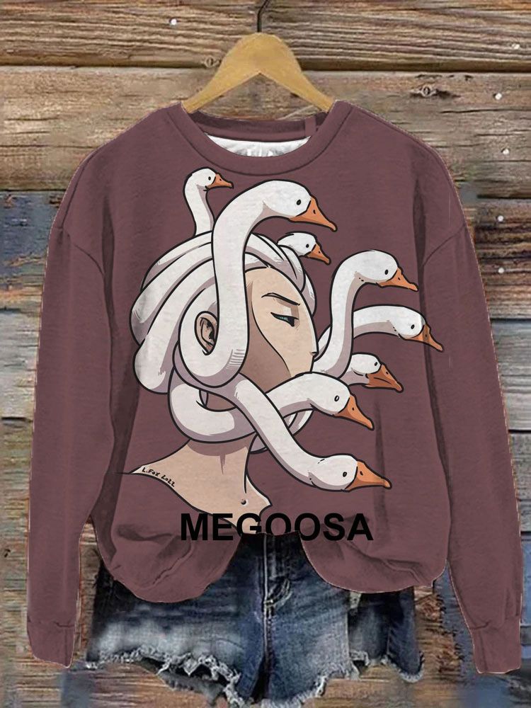 Megoosa Cute Vintage Animal Claus Printed Long Sleeve Casual Top