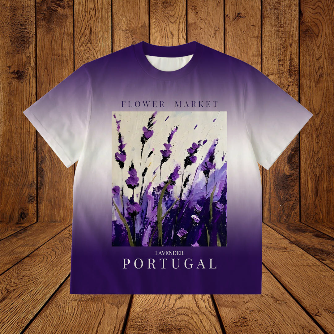 Vintage Flower Design Print Crew Neck T-shirt