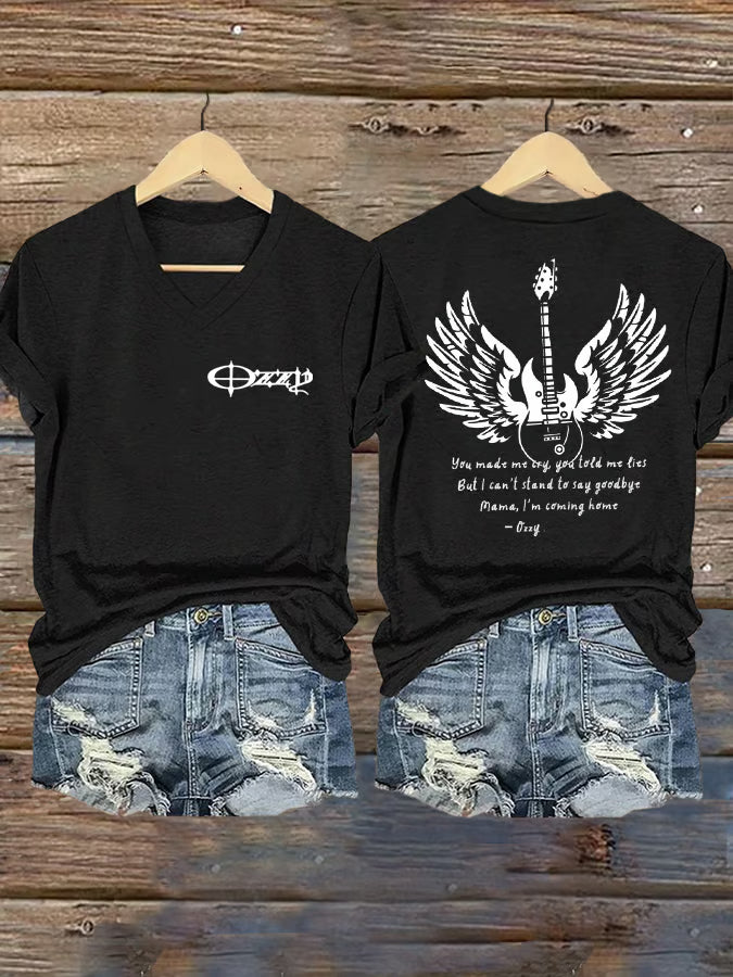 Women's "Hot Singer" Mama I'm Coming Home Printed V-Neck T-Shirt