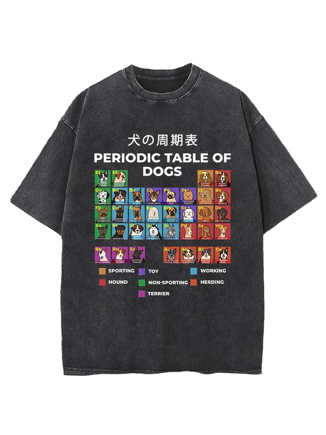 Periodic Table Of Dogs Washed Crew Neck T-shirt