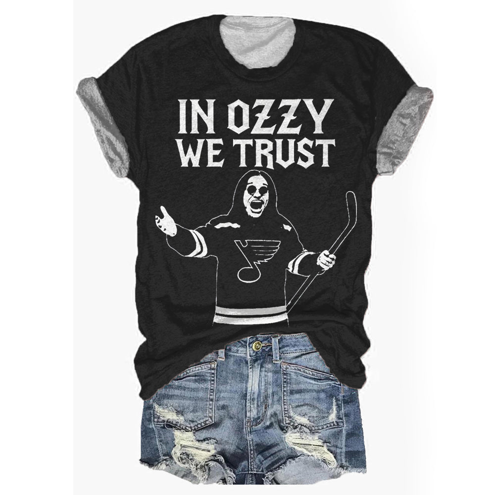 In Ozzy We Trust Print Crew Neck T-shirt