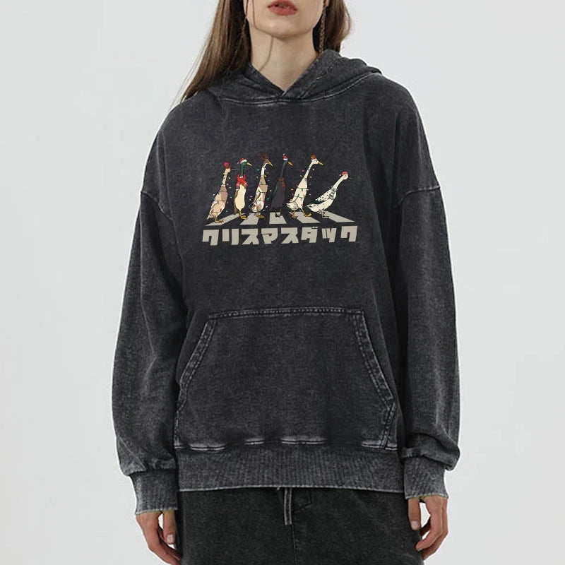 Funny Christmas Ducks Washed Hoodie