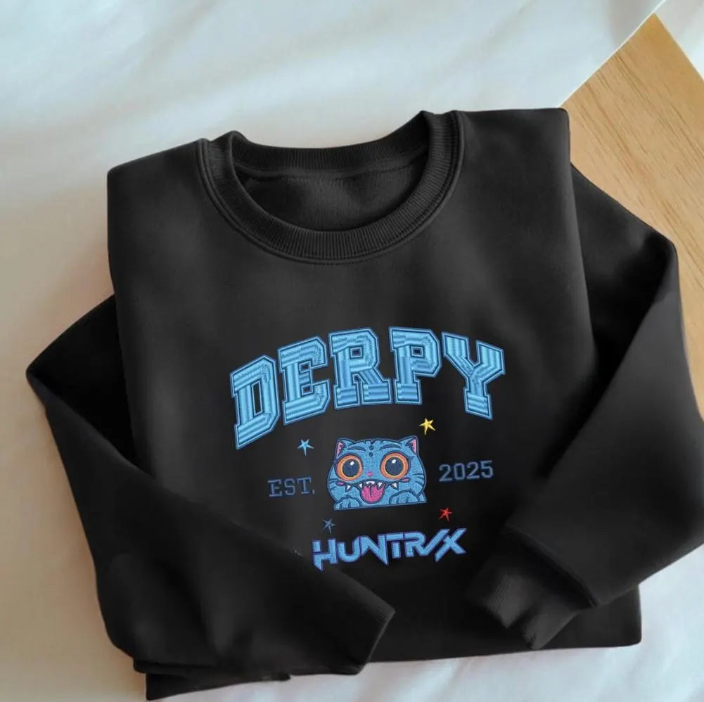 Derpy Tiger Demon Hunters Embroidered Long Sleeve Casual Top