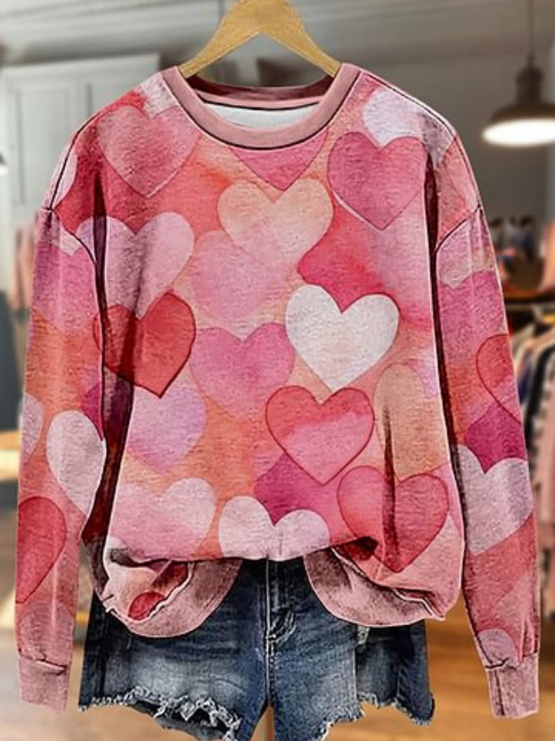 Casual Heart Print Long Sleeve Casual Top