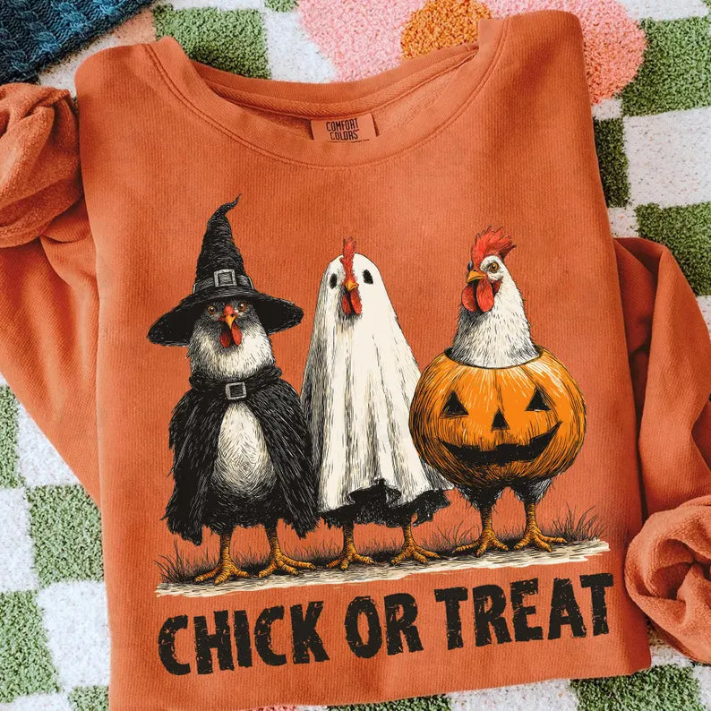 Chick Or Treat Halloween Long Sleeve Casual Top