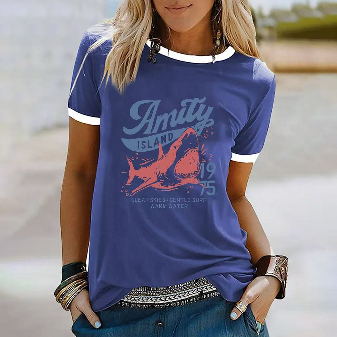 Jaws Amity Island 1975 Crew Neck T-shirt