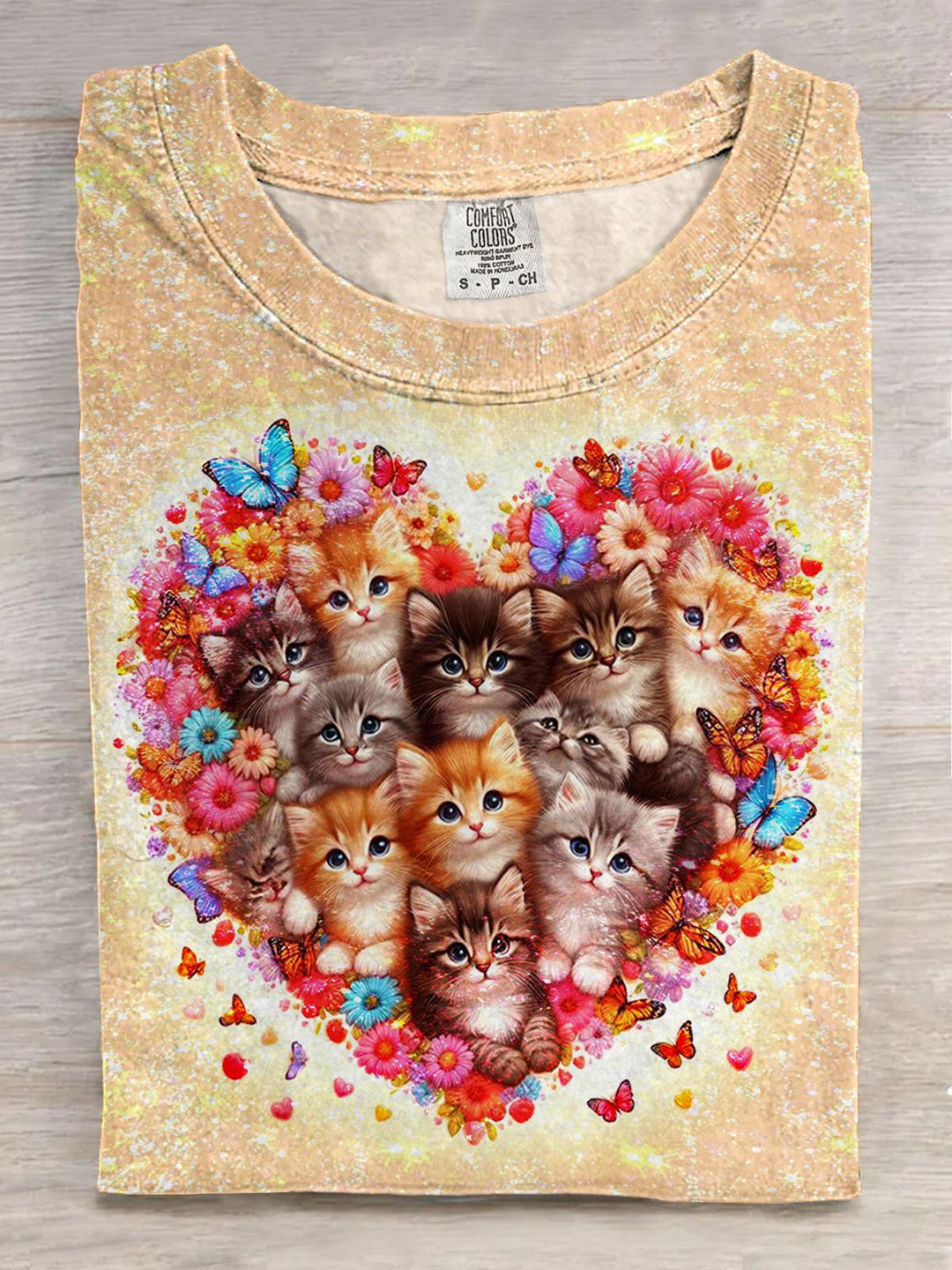 Valentine's Day Flower Cute Cat Crew Neck T-shirt