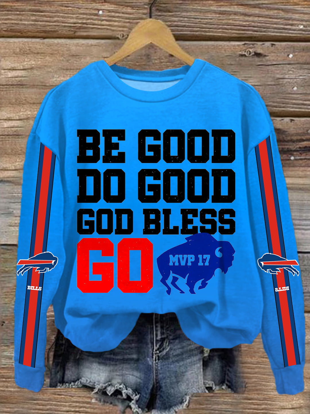 Be Good Do Good God Bless Go Bills Bedrucktes, langärmeliges Freizeitoberteil
