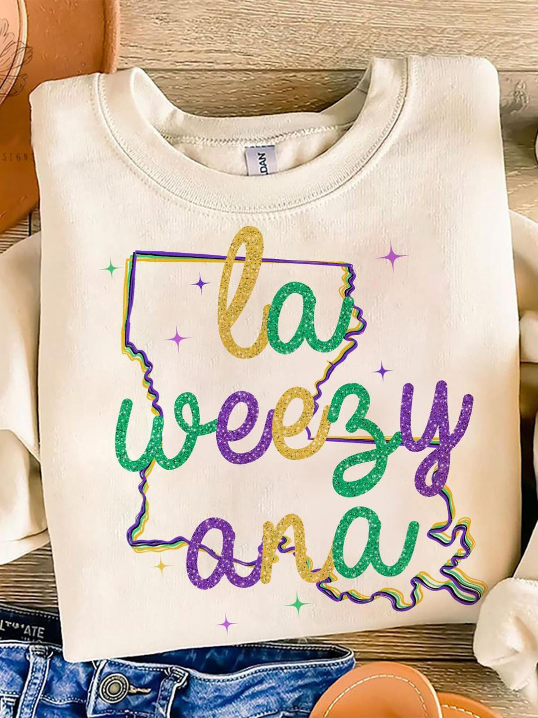 La Weezy Ana Mardi Gras 2025 Printed Long Sleeve Casual Top