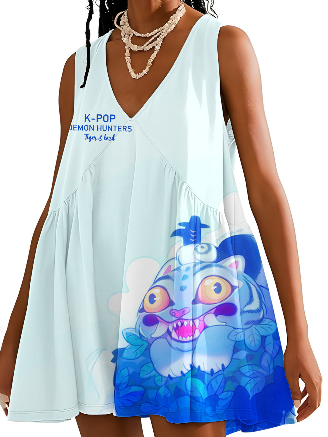 Demon Hunter Tiger V-neck Sleeveless Dress