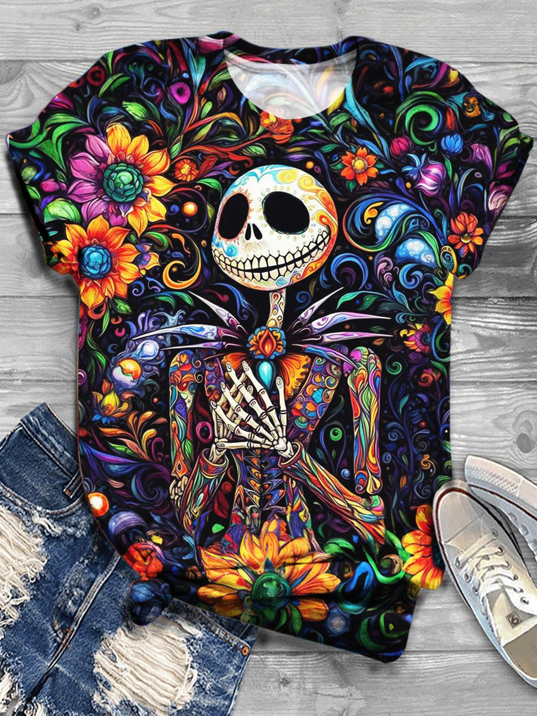 Halloween-T-Shirt mit Rundhalsausschnitt und kurzen Ärmeln für Damen