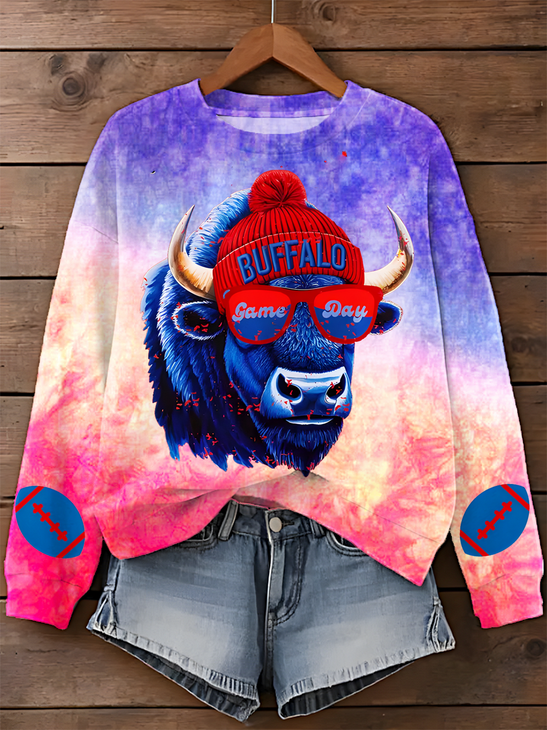 Buffalo Football Printed Long Sleeve Casual Top