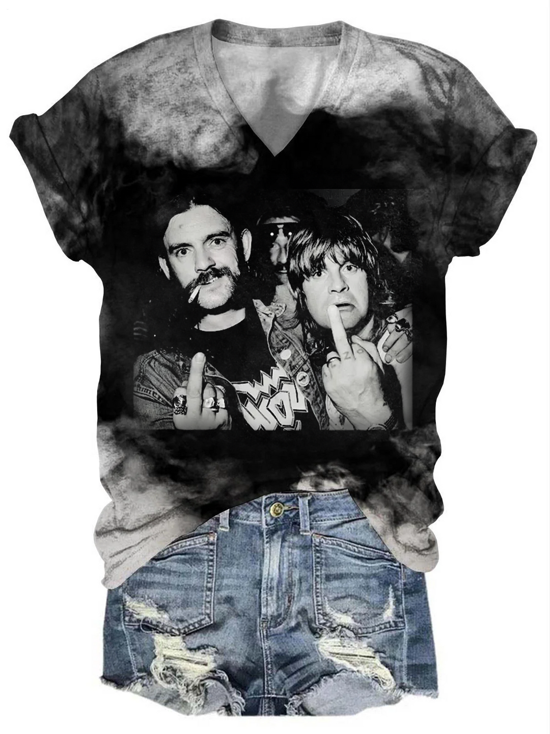 Lemmy and Ozzy Middle Finger V-neck T-Shirt