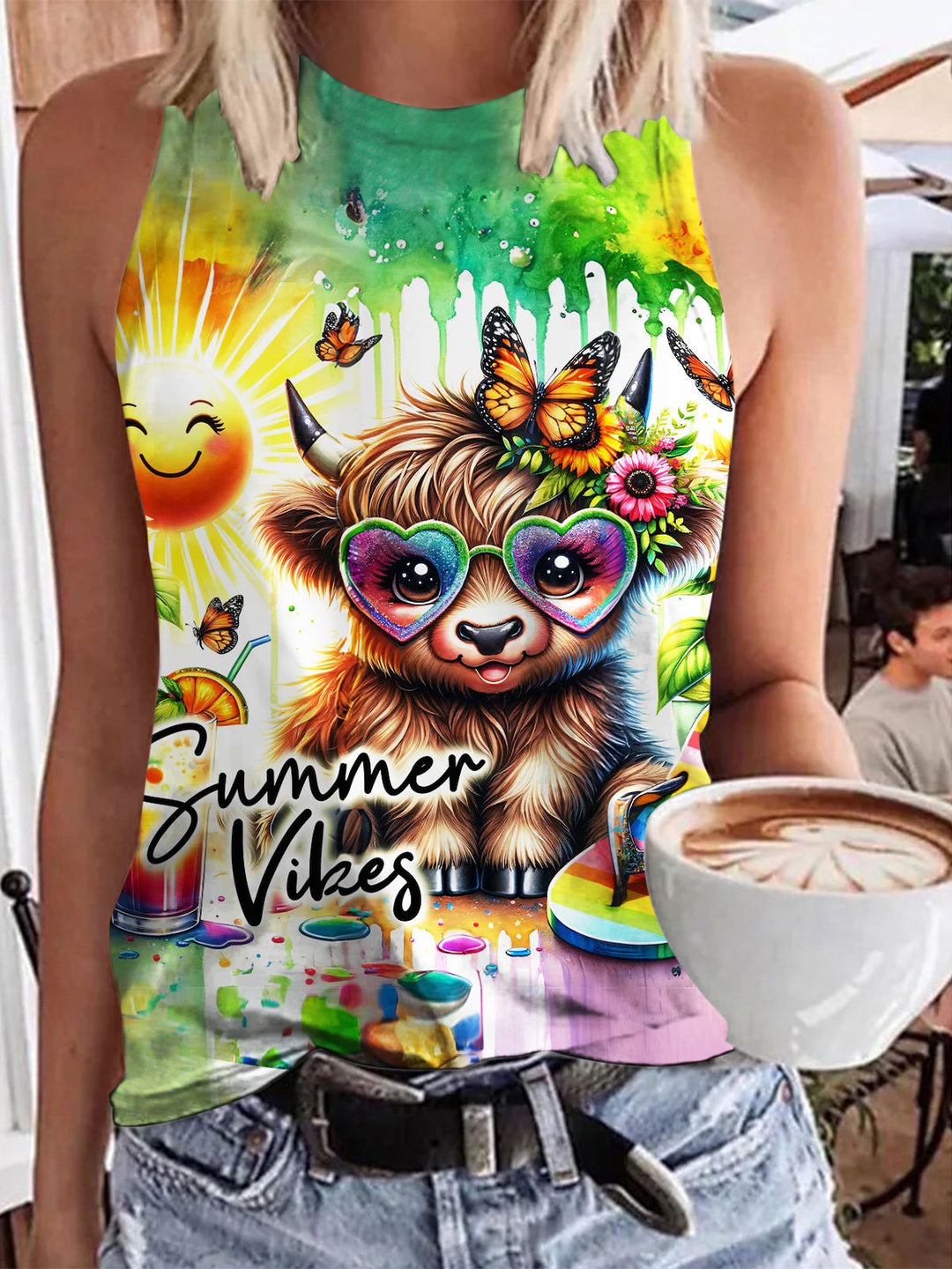 Summer Highland Cow Print Casual Vest