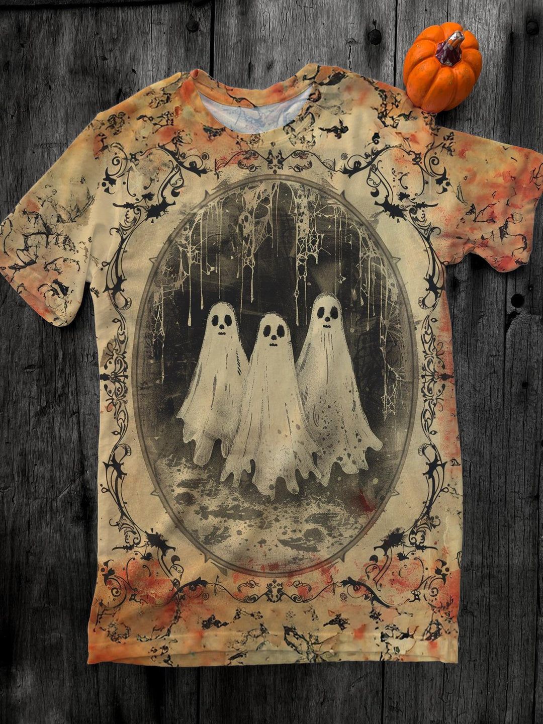 Damen Halloween Retro Geist Rundhals T-Shirt