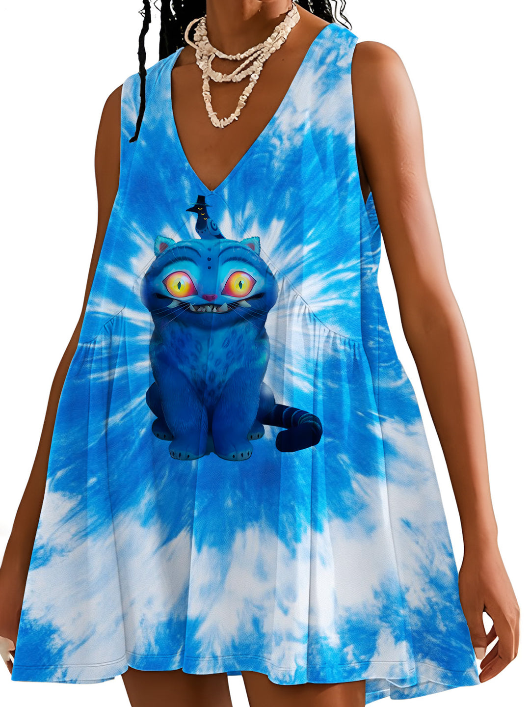 Demon Hunter Tiger V-neck Sleeveless Dress