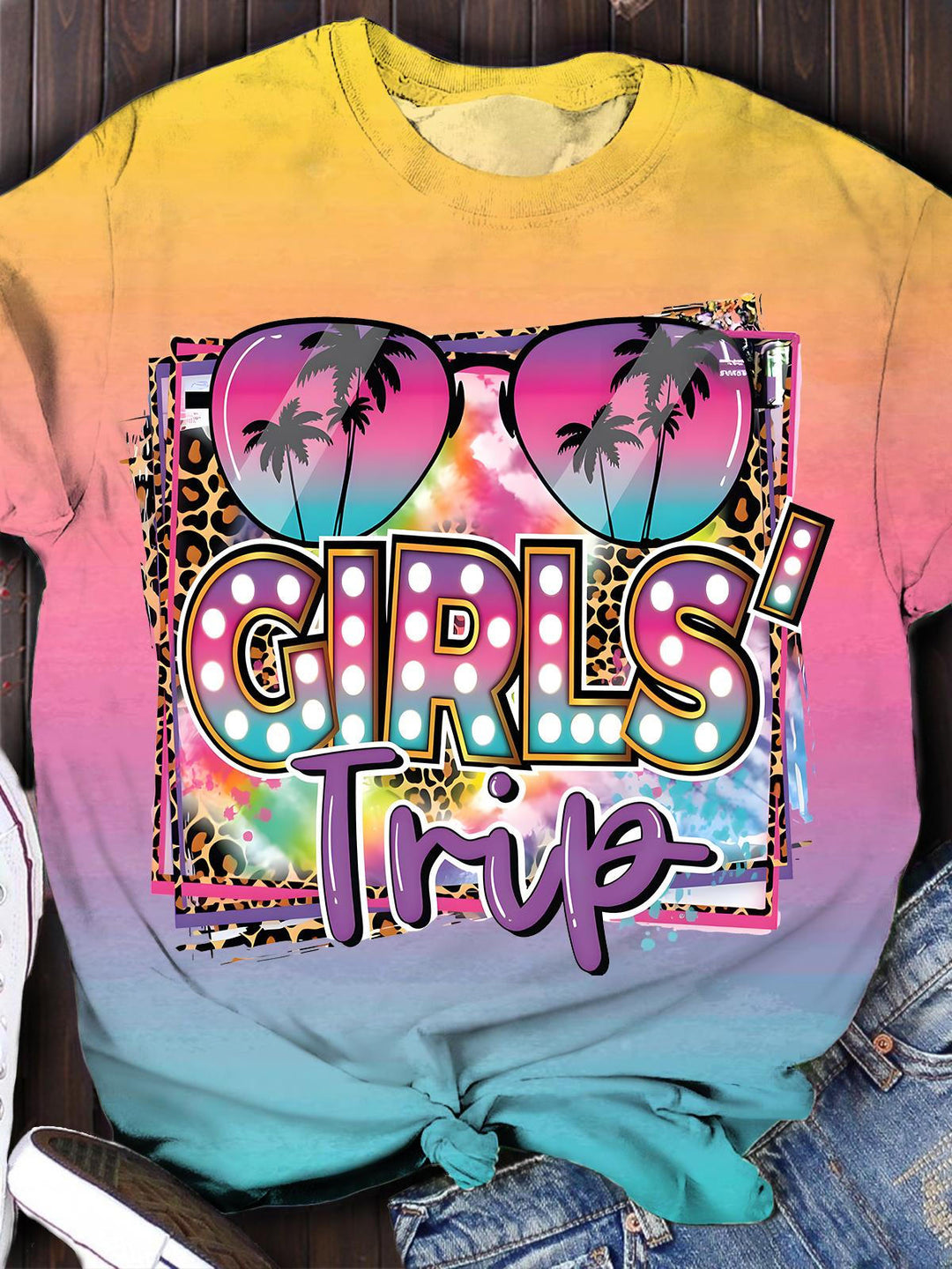 Leopard Girls' Trip Crew Neck T-shirt