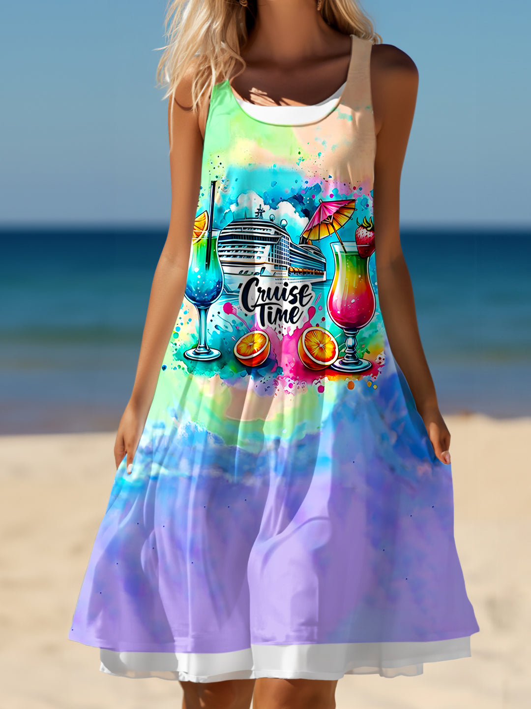 Ladies Summer Vacation Travel Day False Two Dress