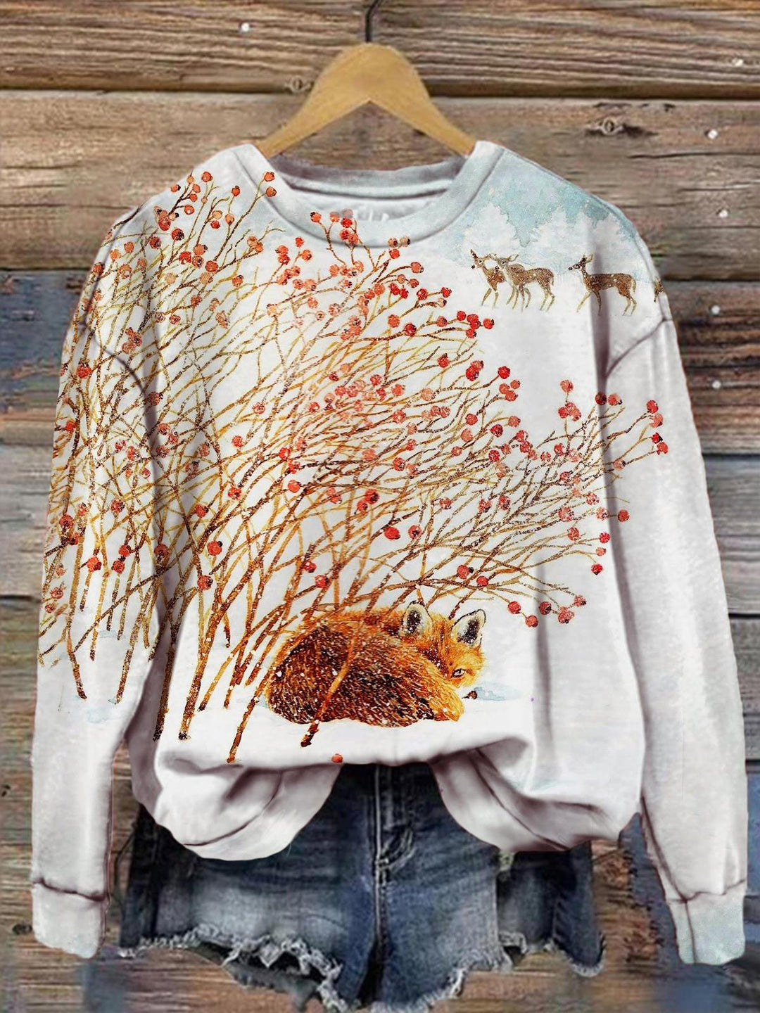 Women's Fox Snow Winter Print Long Sleeve Top