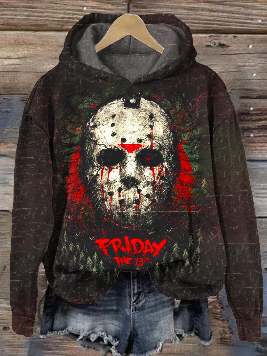 Halloween Horror Movie Print Long Sleeve Printed Hoodie