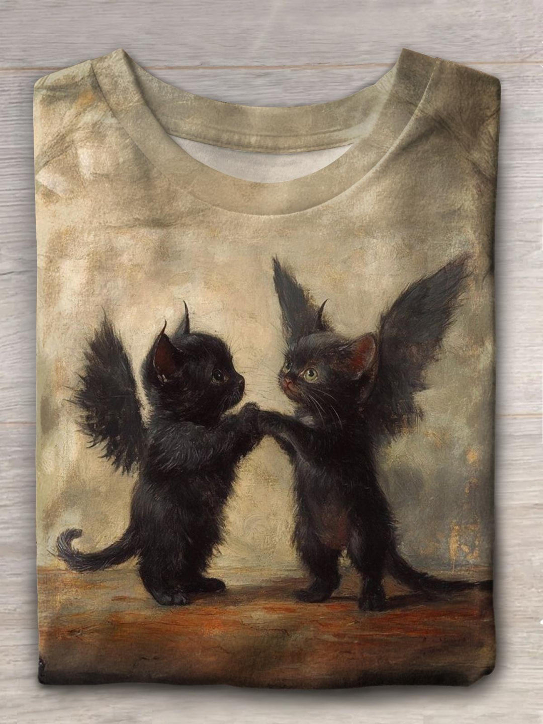 Damen T-Shirt mit süßem Katzen-Falling-Angel-Retro-Print
