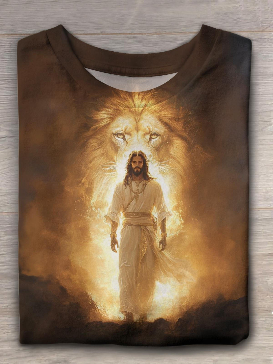 Lion Jesus Printed Crew Neck T-shirt