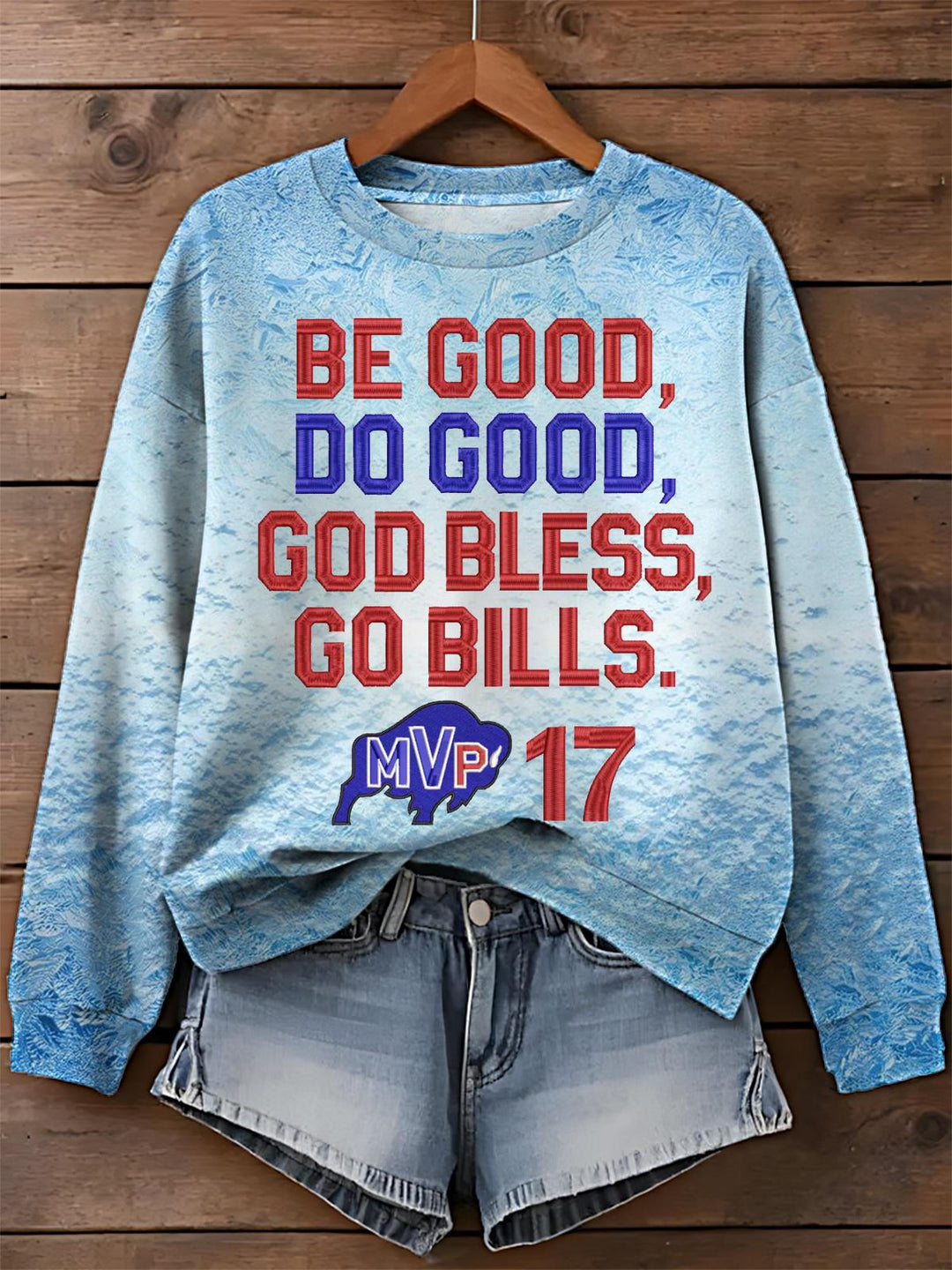 Be Good Do Good God Bless Go Bills Bedrucktes, langärmeliges Freizeitoberteil