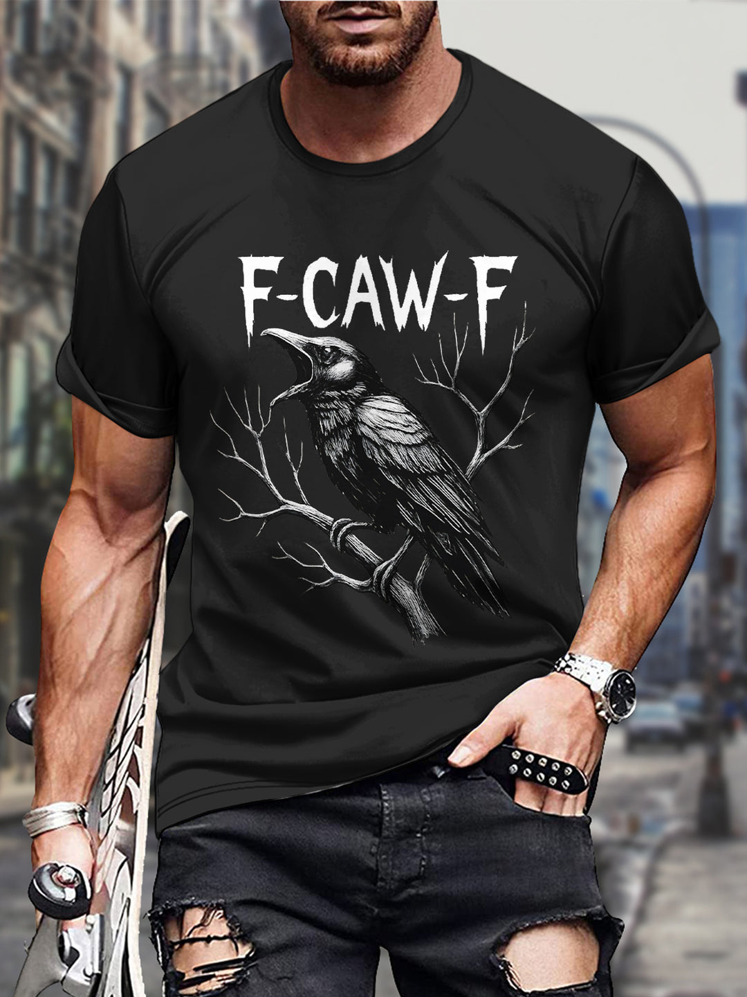 F-Caw-F Round Neck Short Sleeve Men's T-shirt