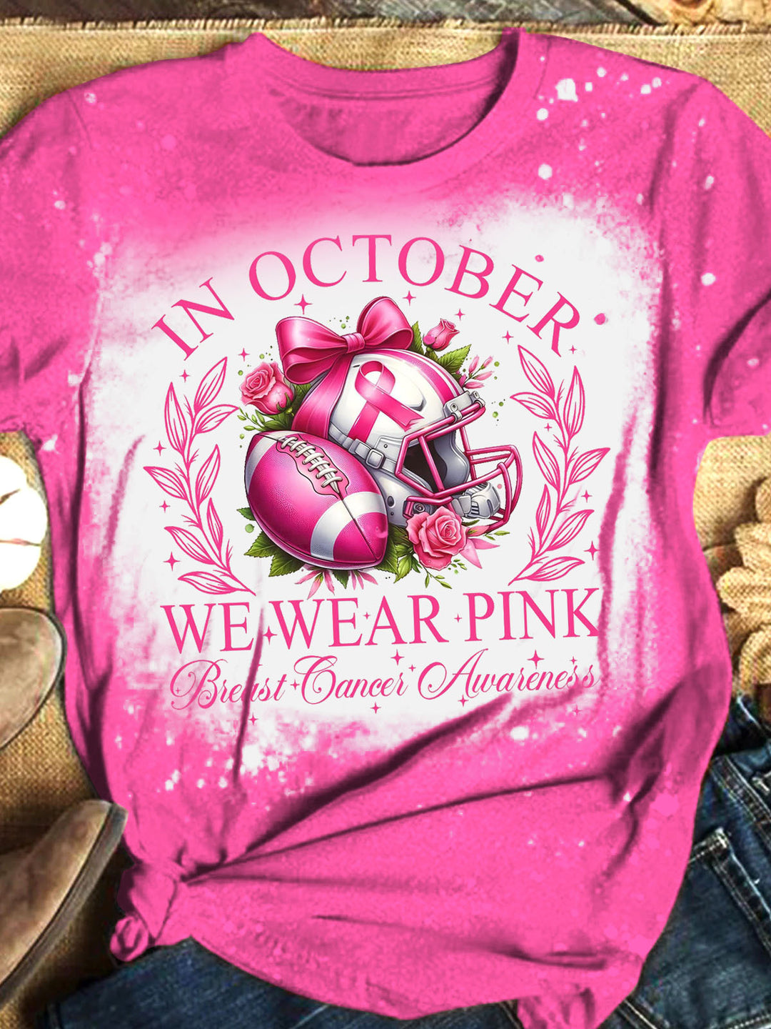 Women's Breast Cancer Football Crew Neck T-shirt